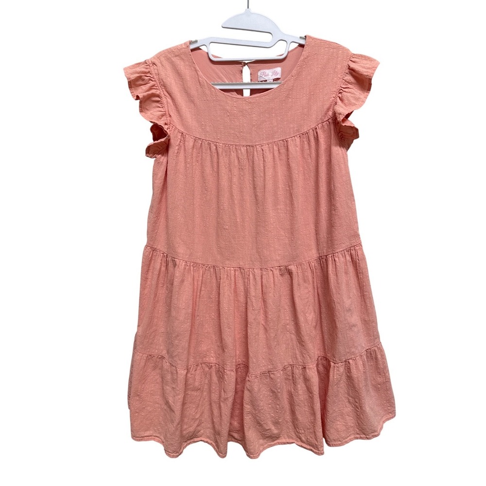 Pink Lily Mini Dress Tiered Ruffle Sleeve Lined Womens‎ Sm Peach Summer Casual
